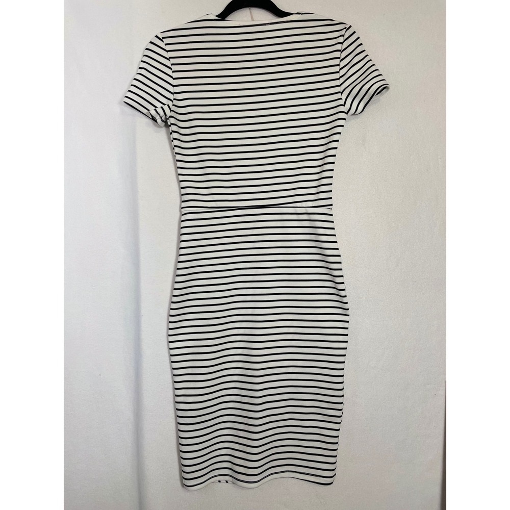 ZARA Trafaluc Bodycon Striped Midi Dress Women S Black White Short Sleeve Sheath - Picture 4 of 10
